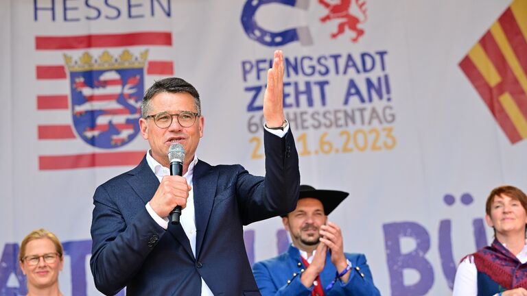 Ministerpräsident Boris Rhein bei der Eröffnung des Hessentags 2023 in Pfungstadt