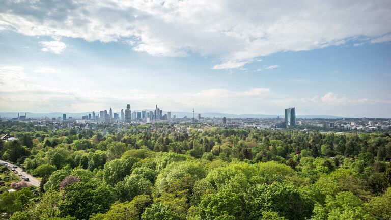 Vom Goethe-Turm In Frankfurt Reicht Der Blick Auf Das Bankenviertel Mit Seinen Markanten Hochhäusern.
