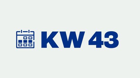 Grafik mit der Aufschrift "KW 43" für "Kalenderwoche 43"