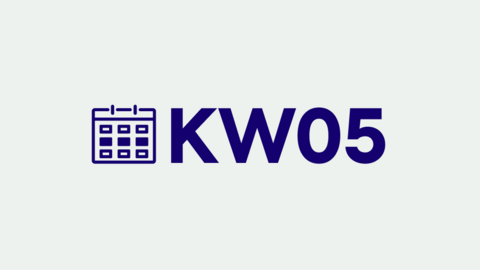 Grafik mit der Aufschrift "KW 05" für "Kalenderwoche 5"