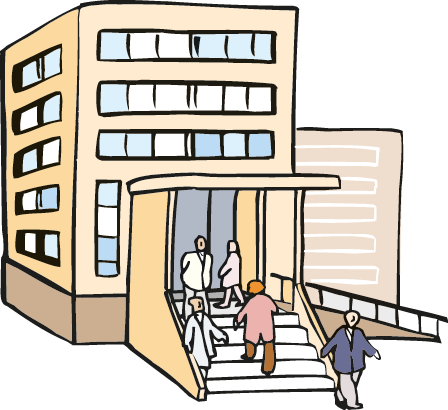 Im Rathaus ist die Regierung einer Stadt. Dort sind auch viele Ämter. Auch der Bürgermeister oder die Bürgermeisterin hat dort ein Büro.